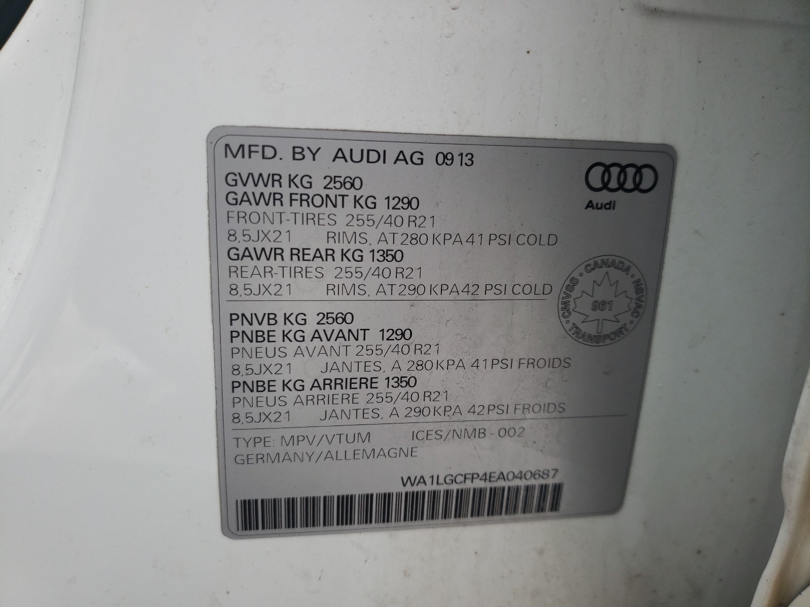 Photo 9 VIN: WA1LGCFP4EA040687 - AUDI Q5 PREMIUM 