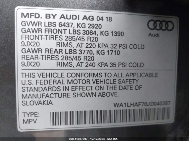 Photo 8 VIN: WA1LHAF70JD040387 - AUDI Q7 