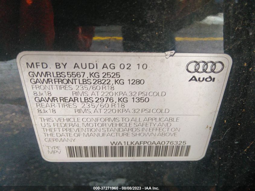 Photo 8 VIN: WA1LKAFP0AA076325 - AUDI Q5 