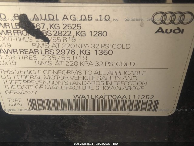 Photo 8 VIN: WA1LKAFP0AA111252 - AUDI Q5 