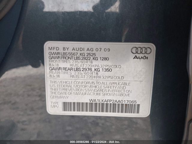 Photo 8 VIN: WA1LKAFP2AA017065 - AUDI Q5 