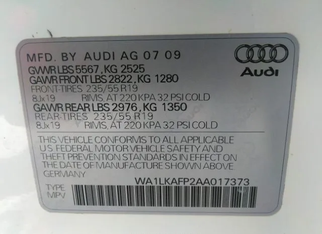 Photo 8 VIN: WA1LKAFP2AA017373 - AUDI Q5 