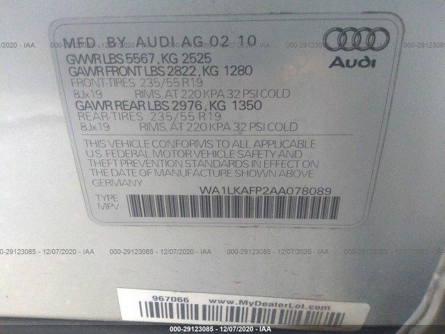 Photo 8 VIN: WA1LKAFP2AA078089 - AUDI Q5 