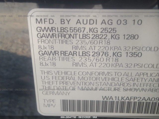 Photo 8 VIN: WA1LKAFP2AA095555 - AUDI Q5 