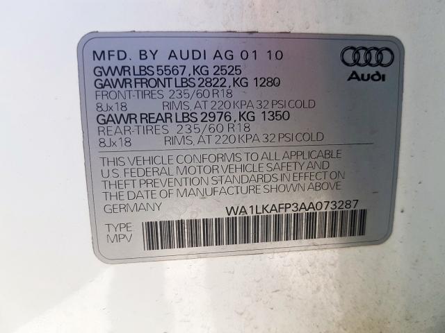 Photo 9 VIN: WA1LKAFP3AA073287 - AUDI Q5 PREMIUM 