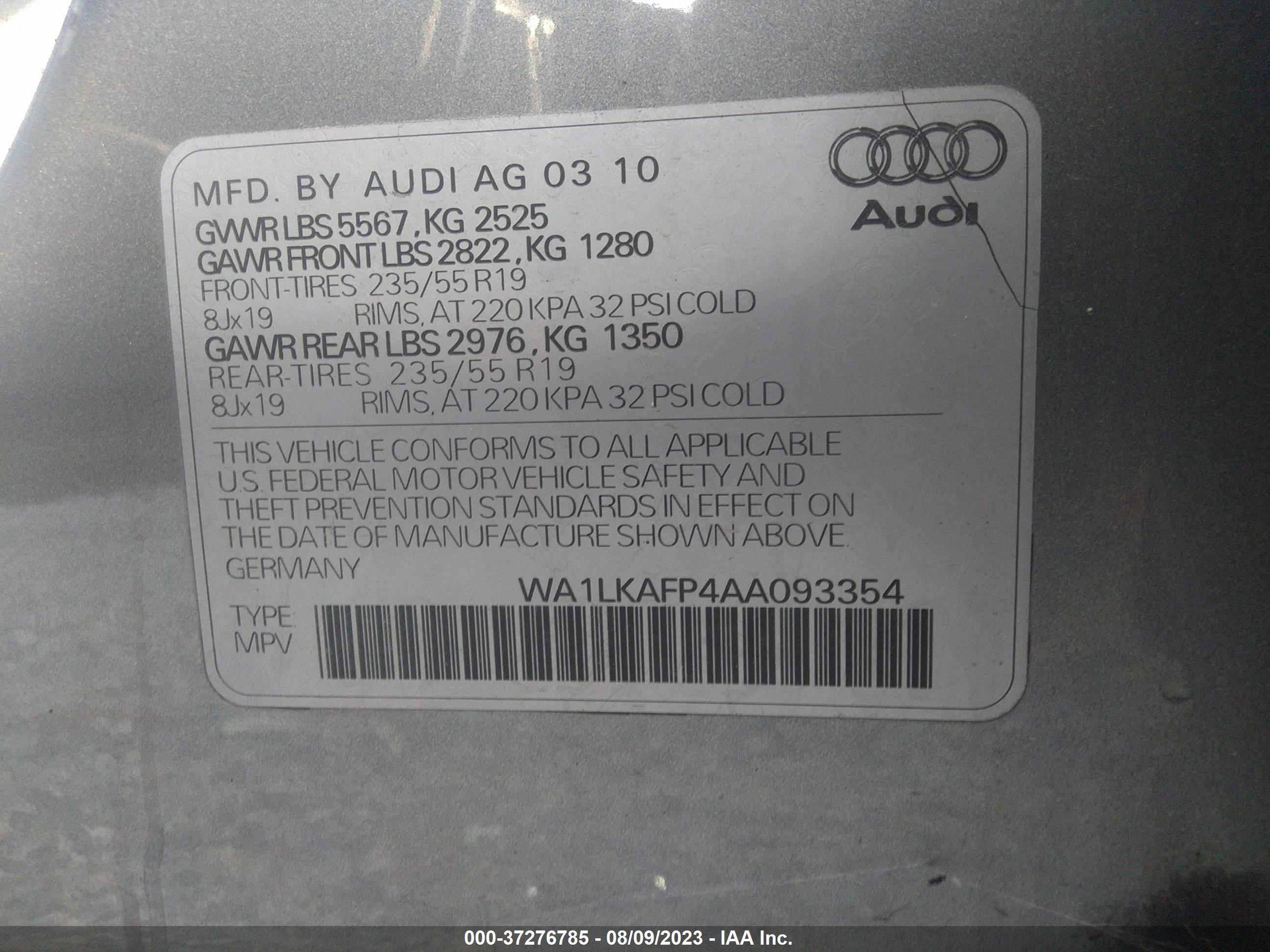 Photo 8 VIN: WA1LKAFP4AA093354 - AUDI Q5 