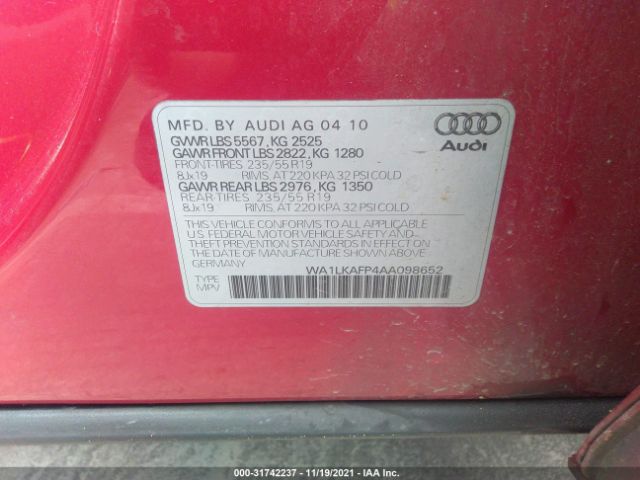 Photo 8 VIN: WA1LKAFP4AA098652 - AUDI Q5 