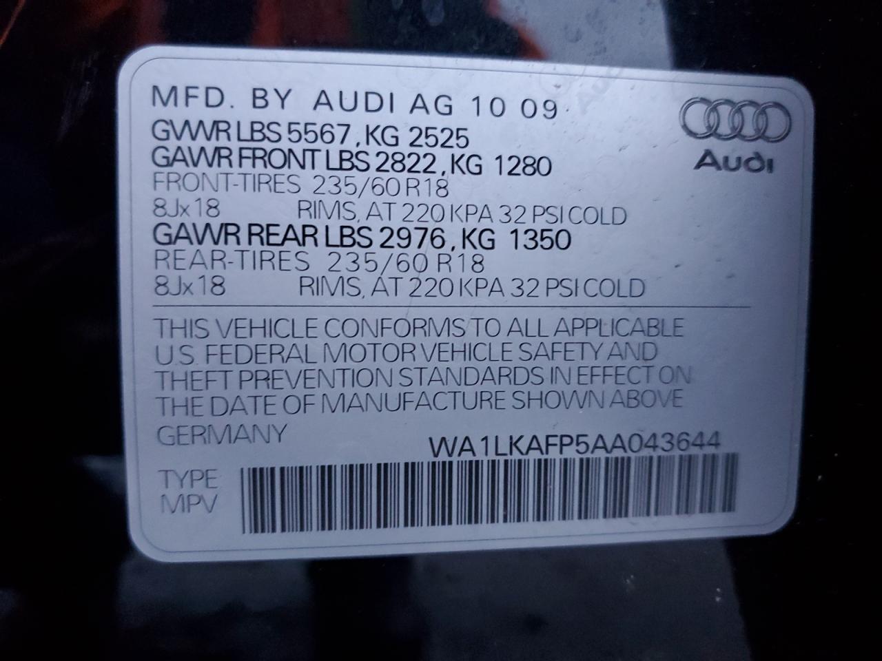 Photo 13 VIN: WA1LKAFP5AA043644 - AUDI Q5 