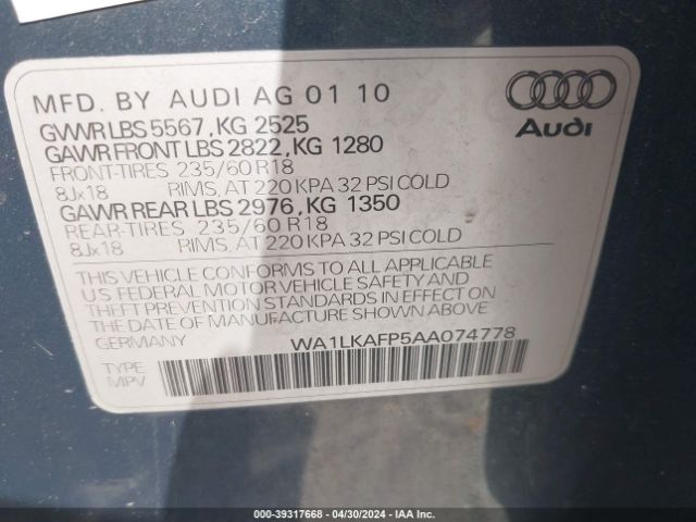 Photo 8 VIN: WA1LKAFP5AA074778 - AUDI Q5 