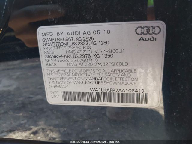 Photo 8 VIN: WA1LKAFP7AA106419 - AUDI Q5 