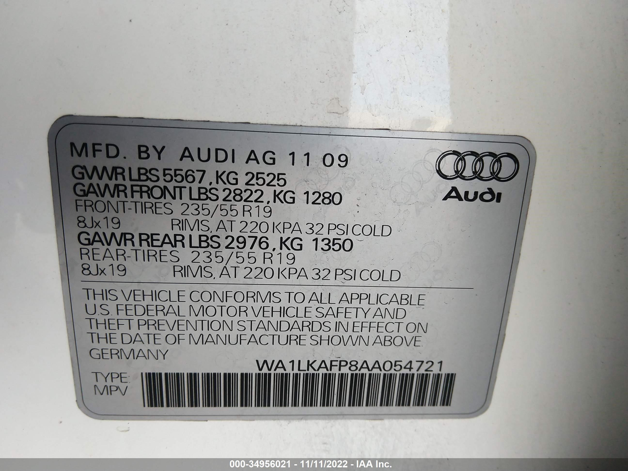 Photo 8 VIN: WA1LKAFP8AA054721 - AUDI Q5 