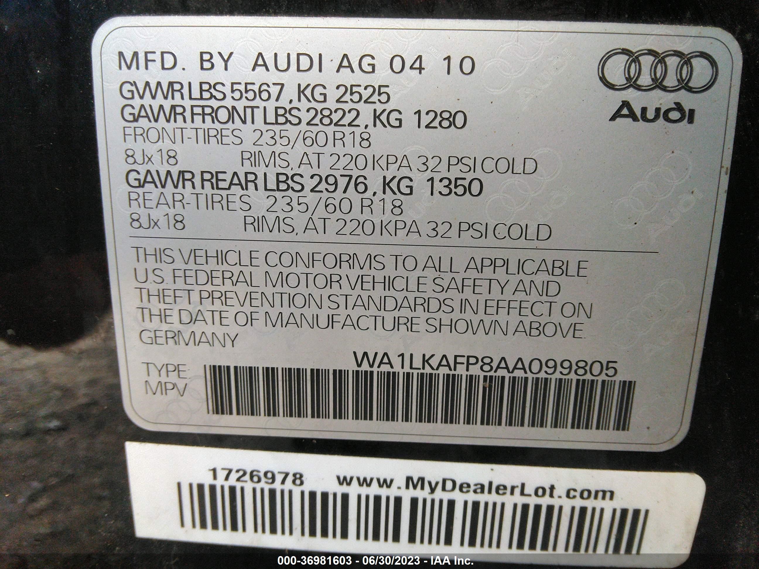 Photo 8 VIN: WA1LKAFP8AA099805 - AUDI Q5 