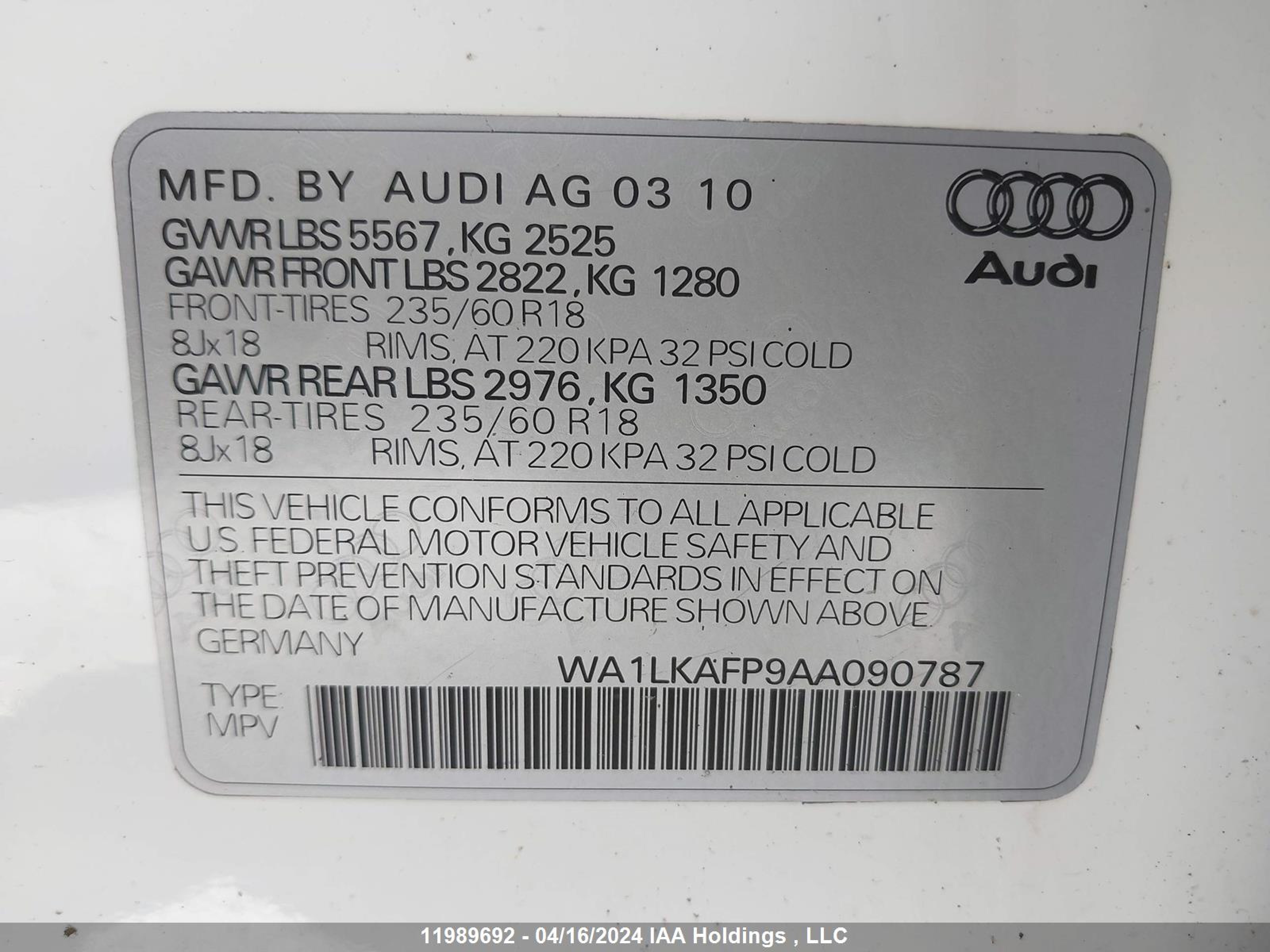 Photo 8 VIN: WA1LKAFP9AA090787 - AUDI Q5 