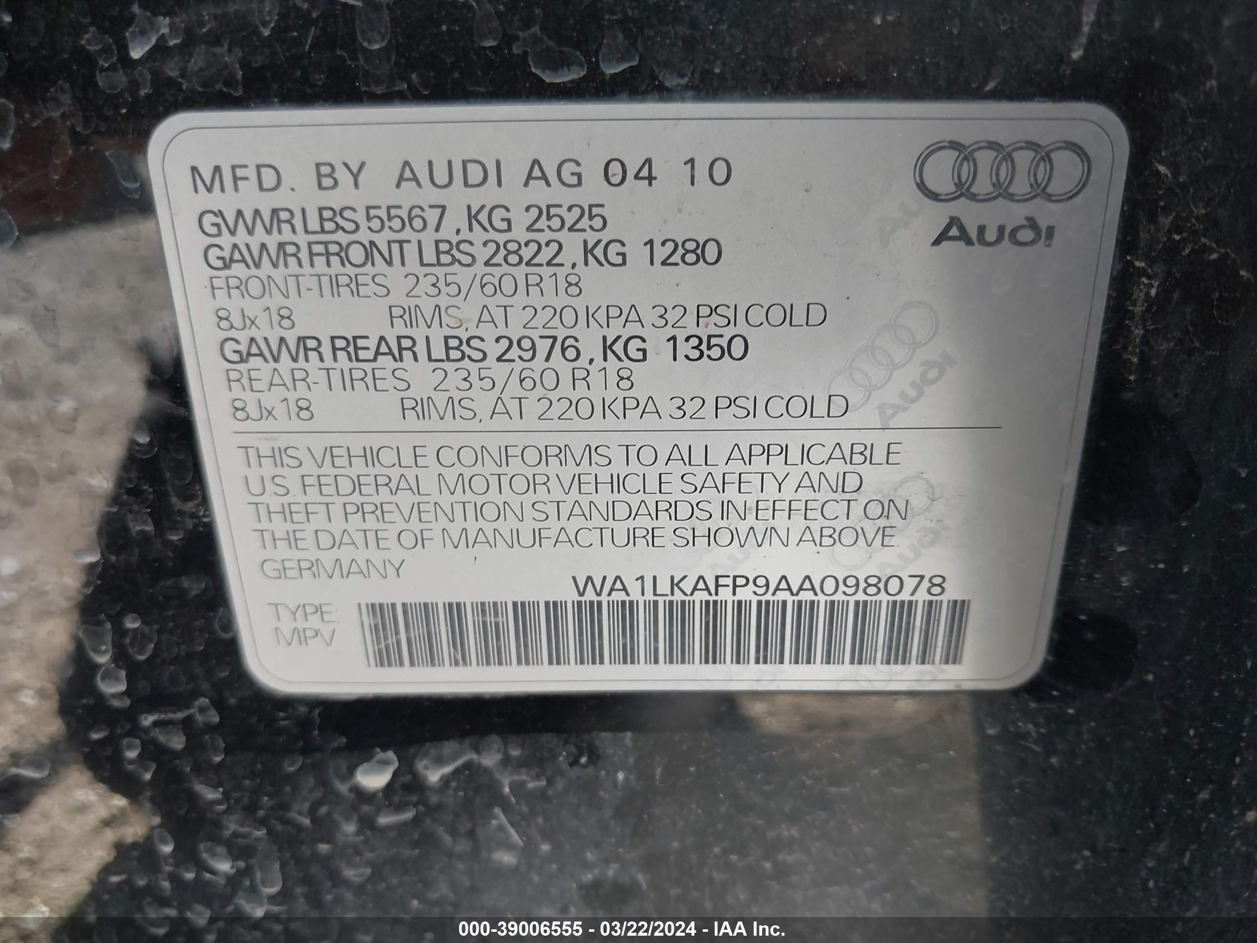 Photo 8 VIN: WA1LKAFP9AA098078 - AUDI Q5 