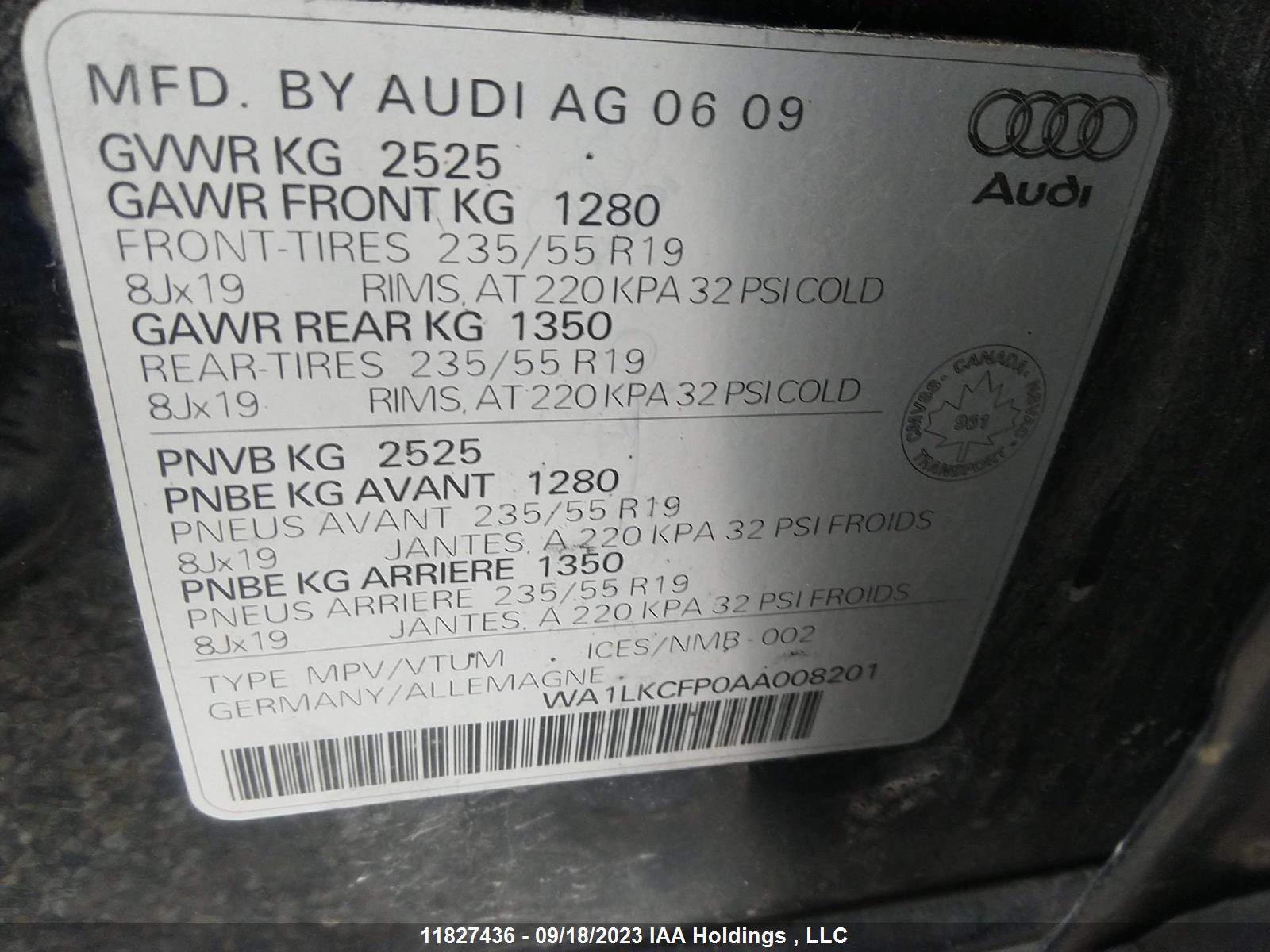 Photo 8 VIN: WA1LKCFP0AA008201 - AUDI Q5 