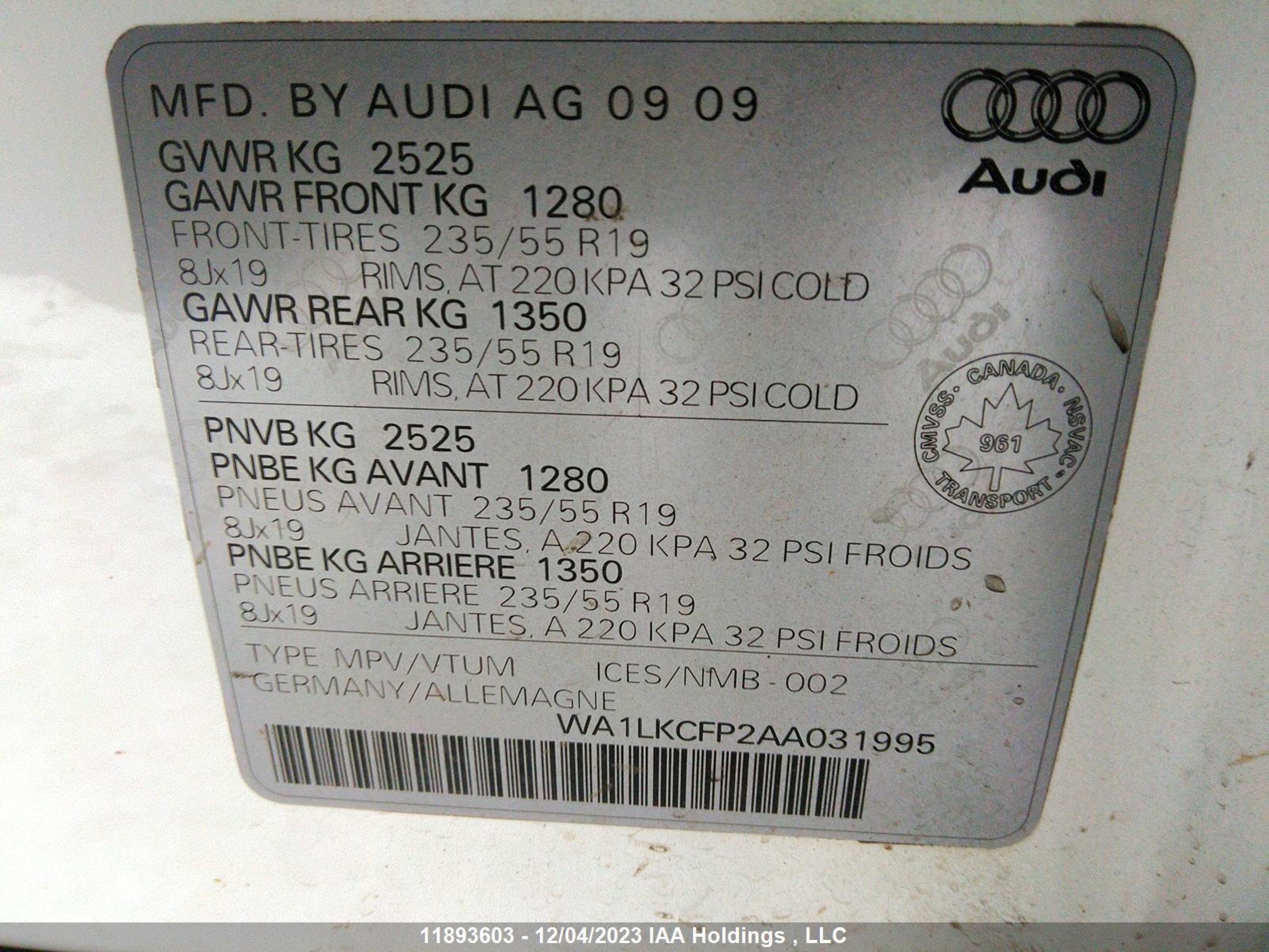 Photo 8 VIN: WA1LKCFP2AA031995 - AUDI Q5 