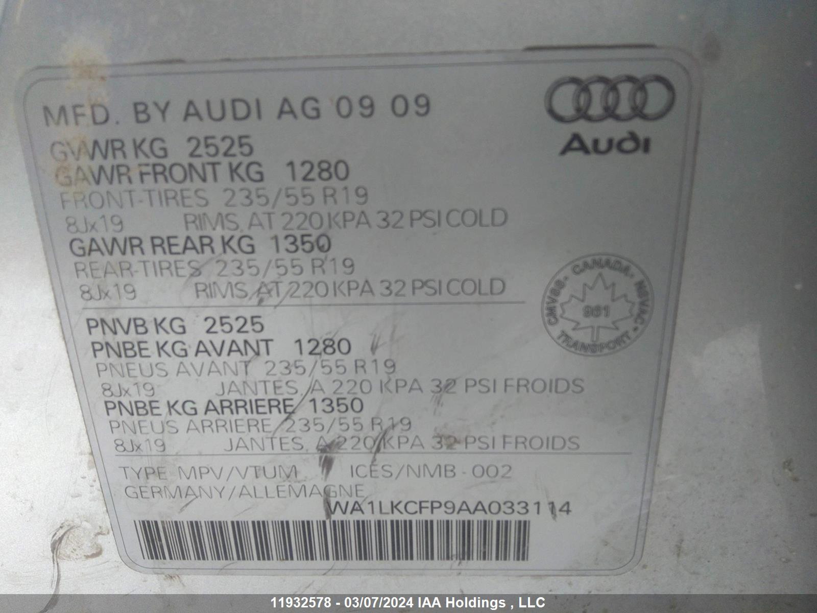 Photo 8 VIN: WA1LKCFP9AA033114 - AUDI Q5 