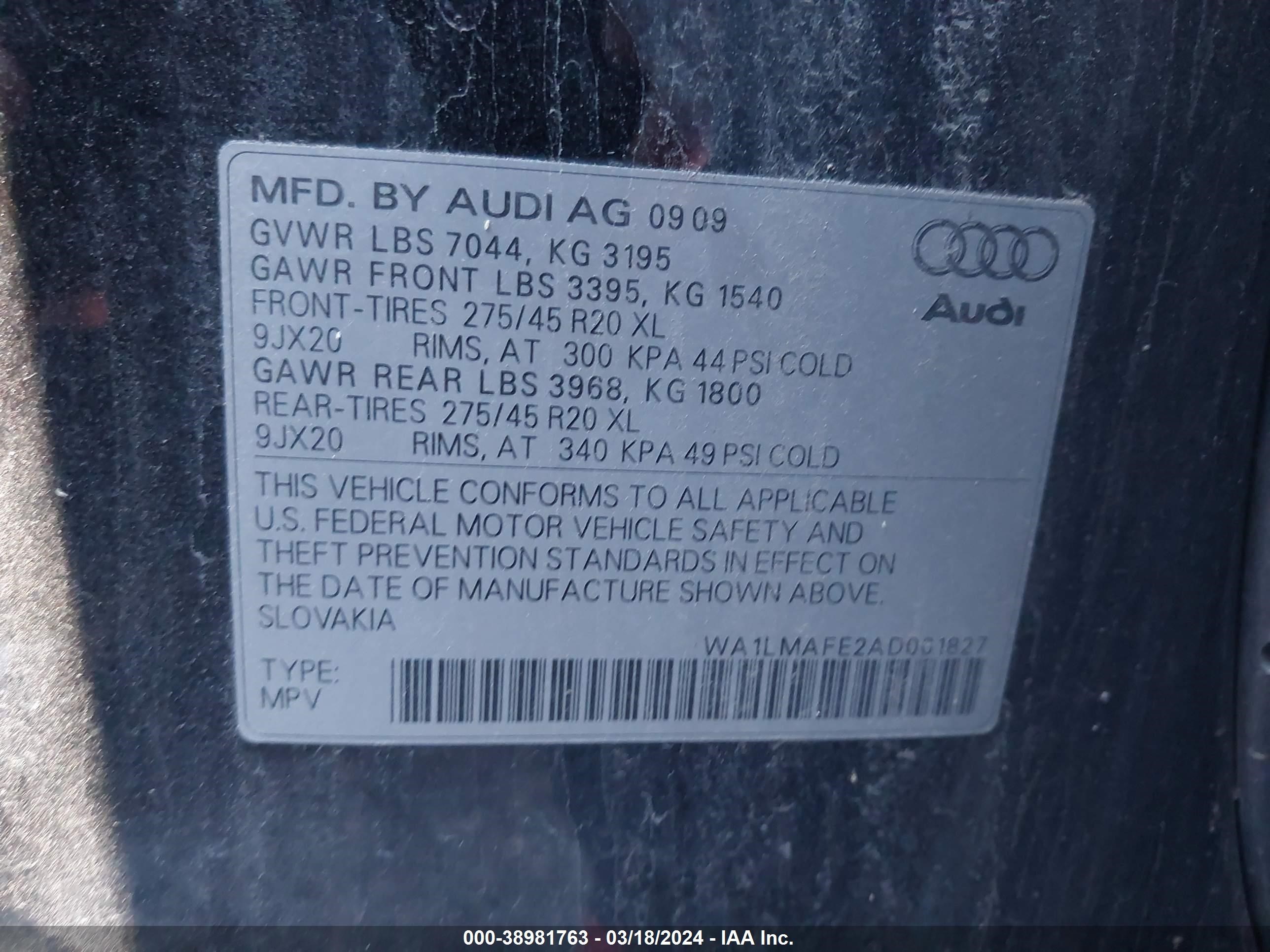 Photo 8 VIN: WA1LMAFE2AD001827 - AUDI Q7 