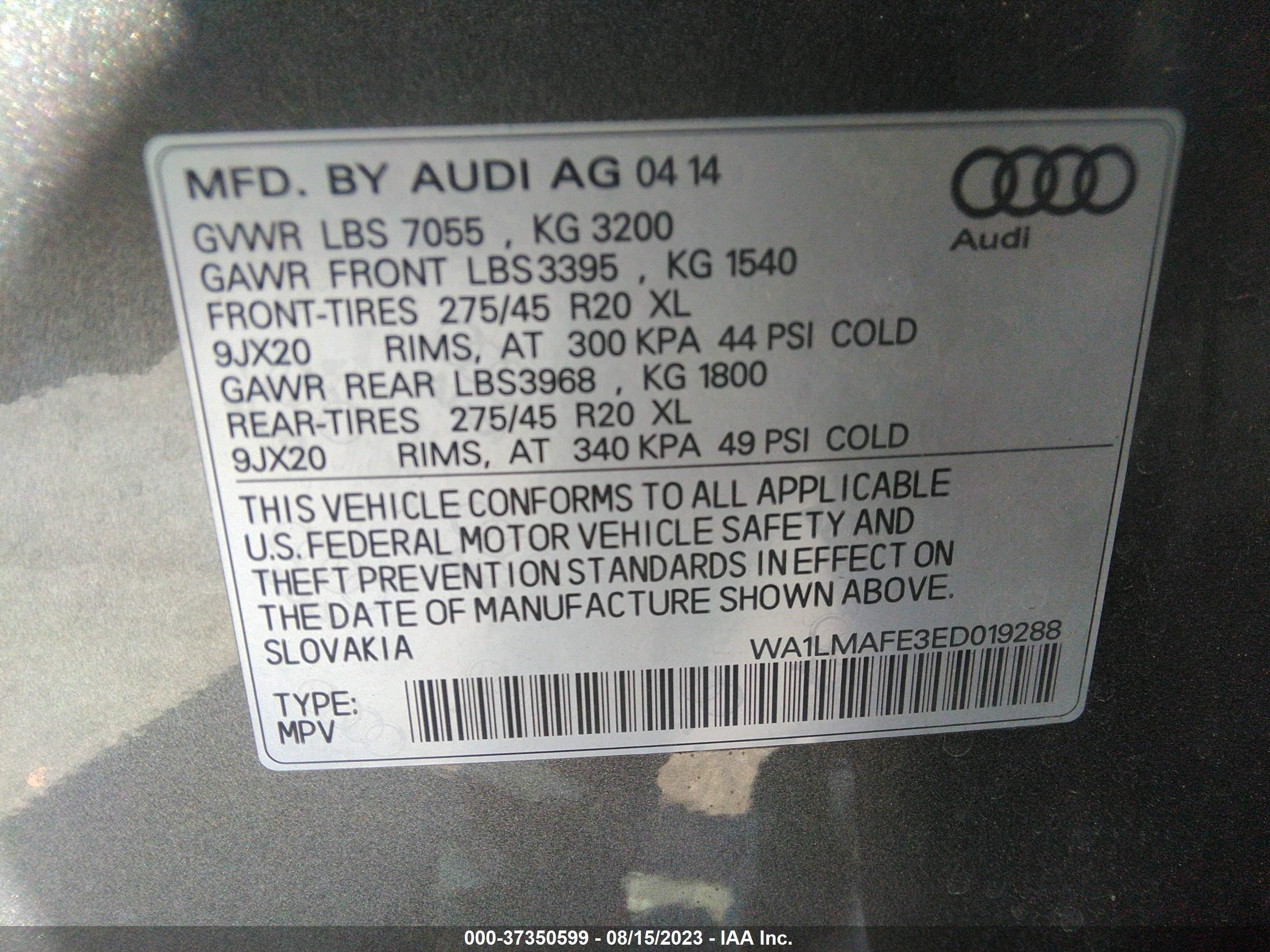 Photo 8 VIN: WA1LMAFE3ED019288 - AUDI Q7 