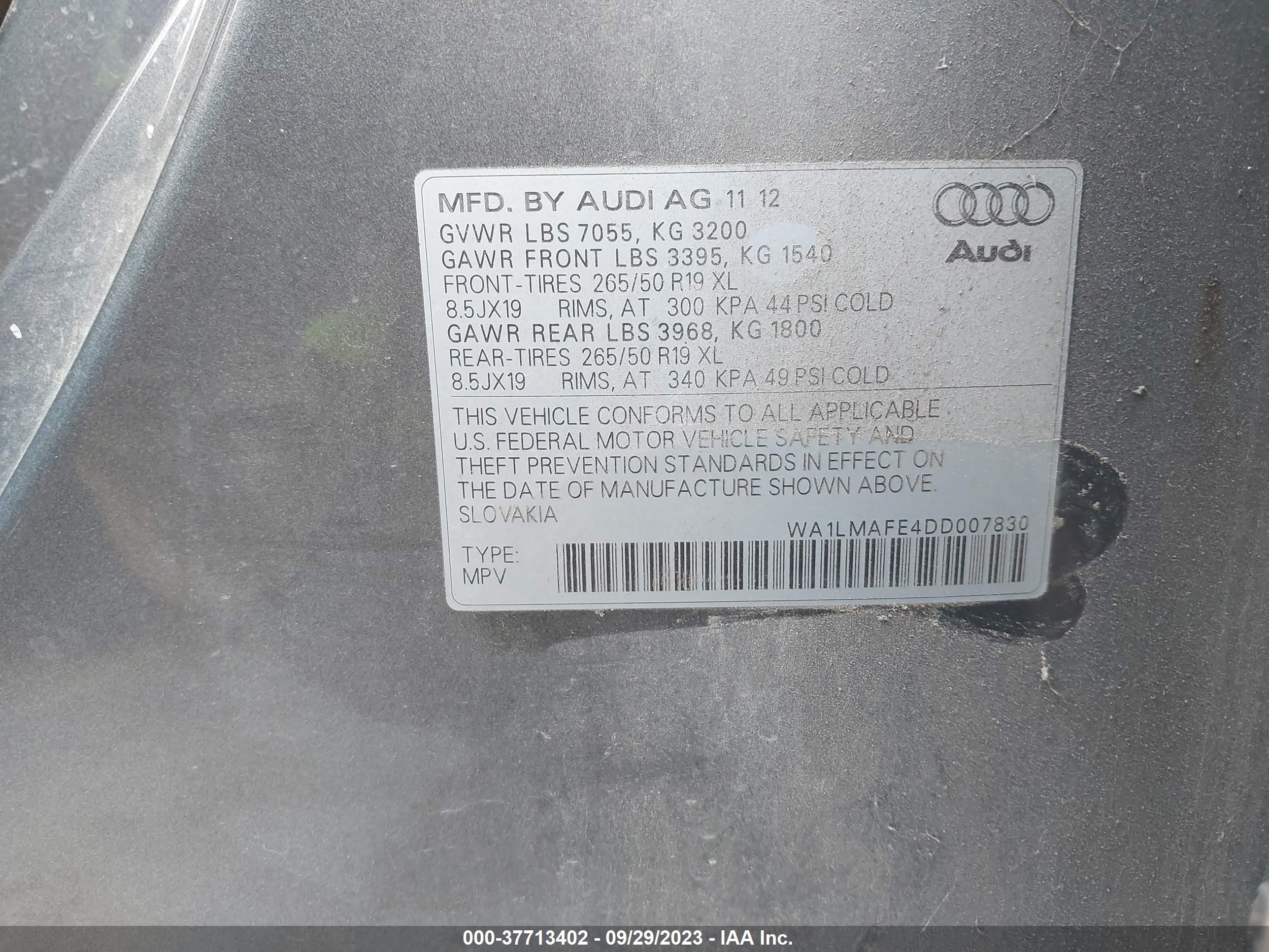 Photo 8 VIN: WA1LMAFE4DD007830 - AUDI Q7 