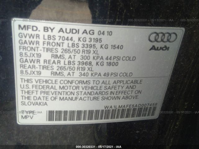 Photo 8 VIN: WA1LMAFE5AD007458 - AUDI Q7 