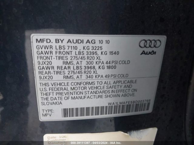 Photo 8 VIN: WA1LMAFE5BD003766 - AUDI Q7 