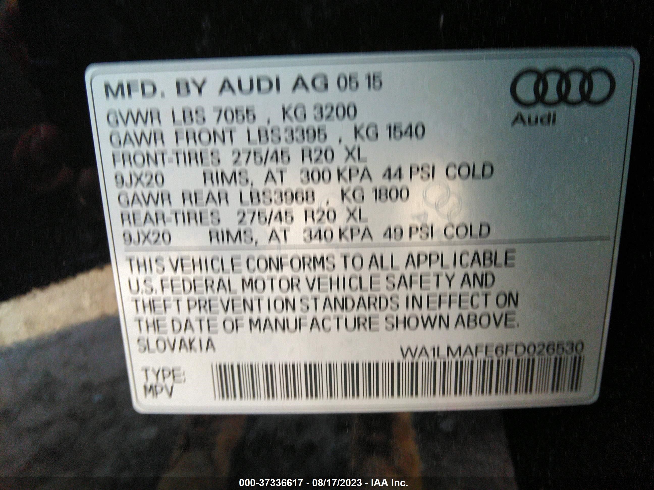 Photo 8 VIN: WA1LMAFE6FD026530 - AUDI Q7 