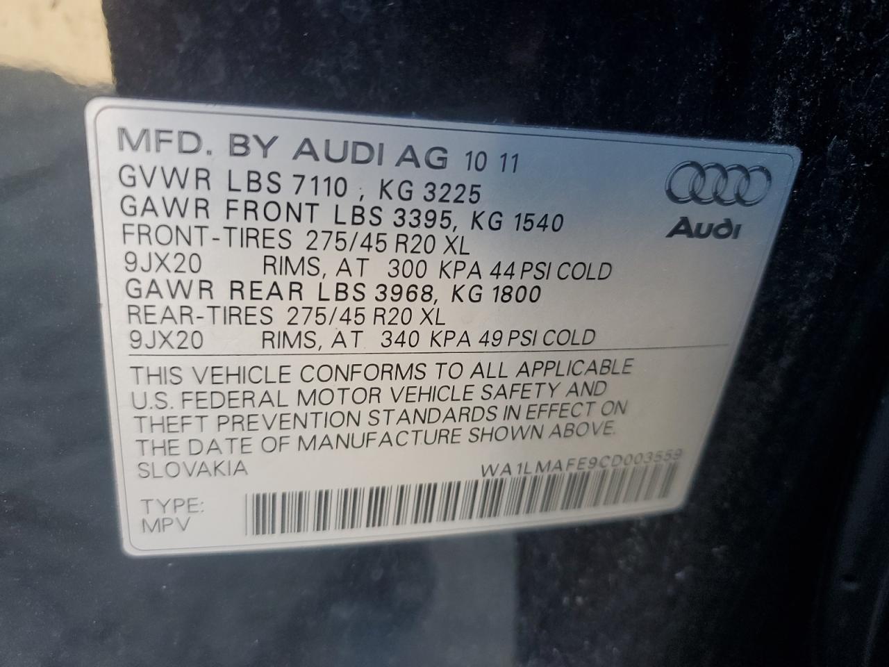 Photo 12 VIN: WA1LMAFE9CD003559 - AUDI Q7 