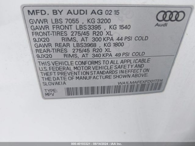 Photo 8 VIN: WA1LMAFEXFD017314 - AUDI Q7 