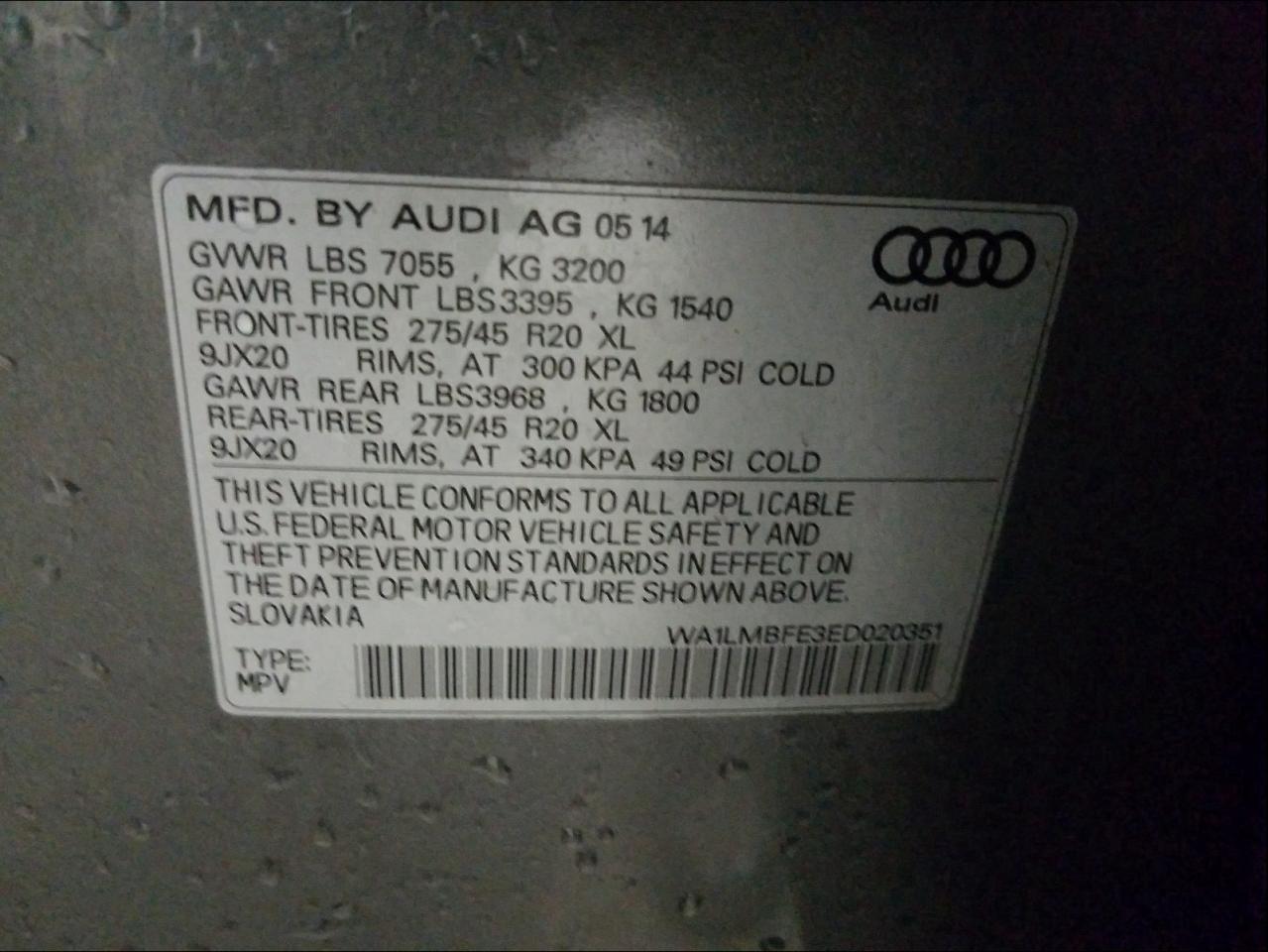 Photo 9 VIN: WA1LMBFE3ED020351 - AUDI Q7 PREMIUM 