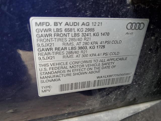 Photo 12 VIN: WA1LXBF77ND008857 - AUDI Q7 PREMIUM 