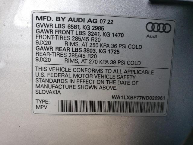 Photo 12 VIN: WA1LXBF77ND020961 - AUDI Q7 PREMIUM 