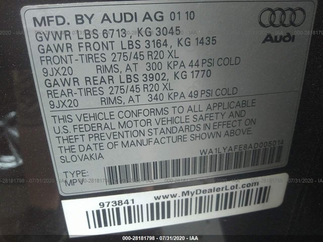 Photo 8 VIN: WA1LYAFE8AD005014 - AUDI Q7 