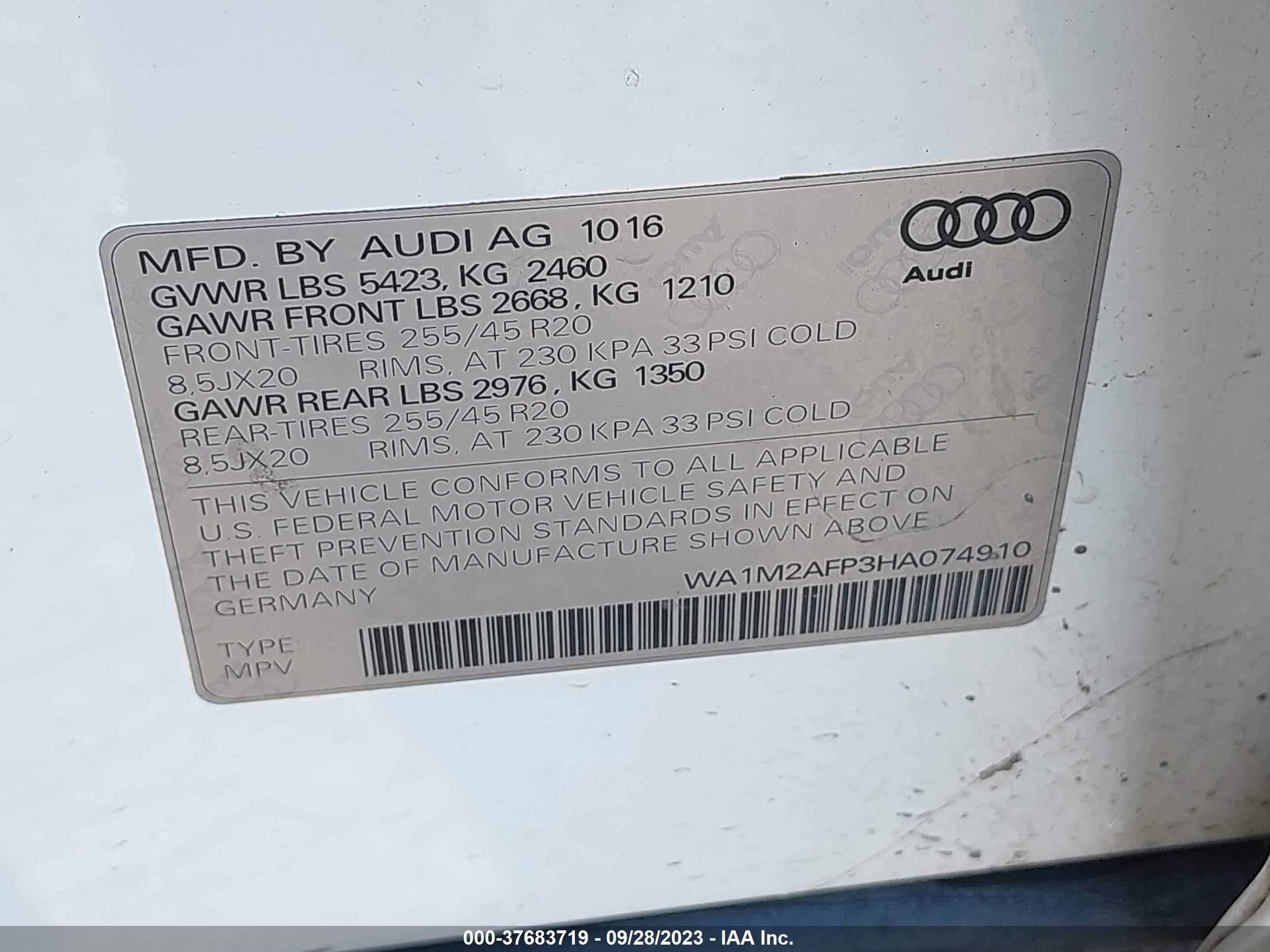 Photo 8 VIN: WA1M2AFP3HA074910 - AUDI Q5 