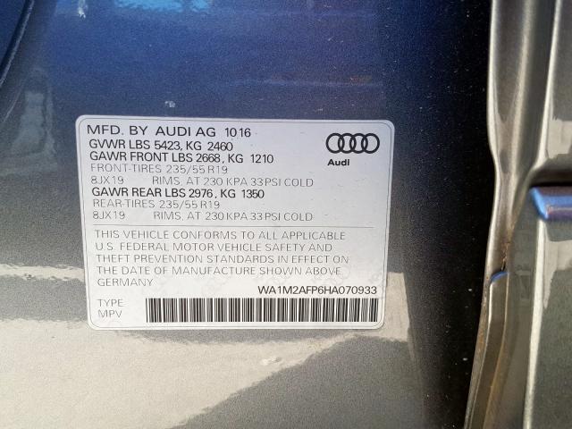 Photo 9 VIN: WA1M2AFP6HA070933 - AUDI Q5 PREMIUM 