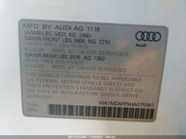 Photo 8 VIN: WA1M2AFP9HA075981 - AUDI Q5 