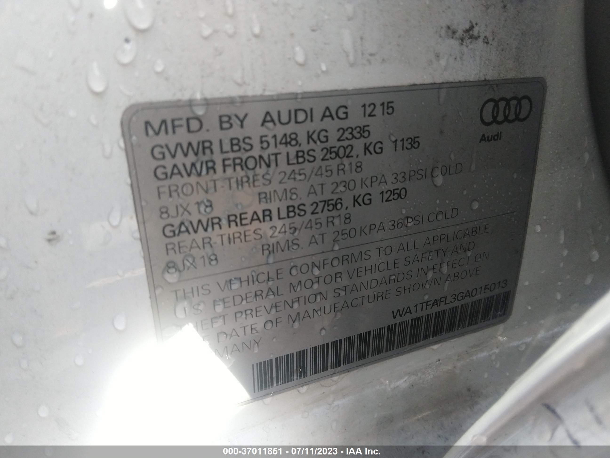 Photo 8 VIN: WA1TFAFL3GA015013 - AUDI A4 