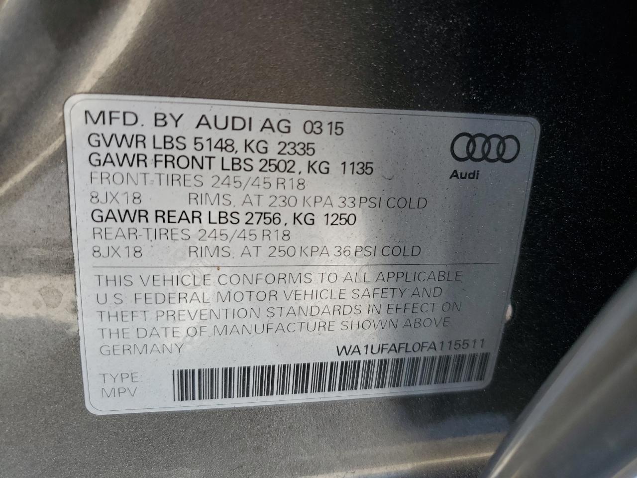 Photo 11 VIN: WA1UFAFL0FA115511 - AUDI A4 