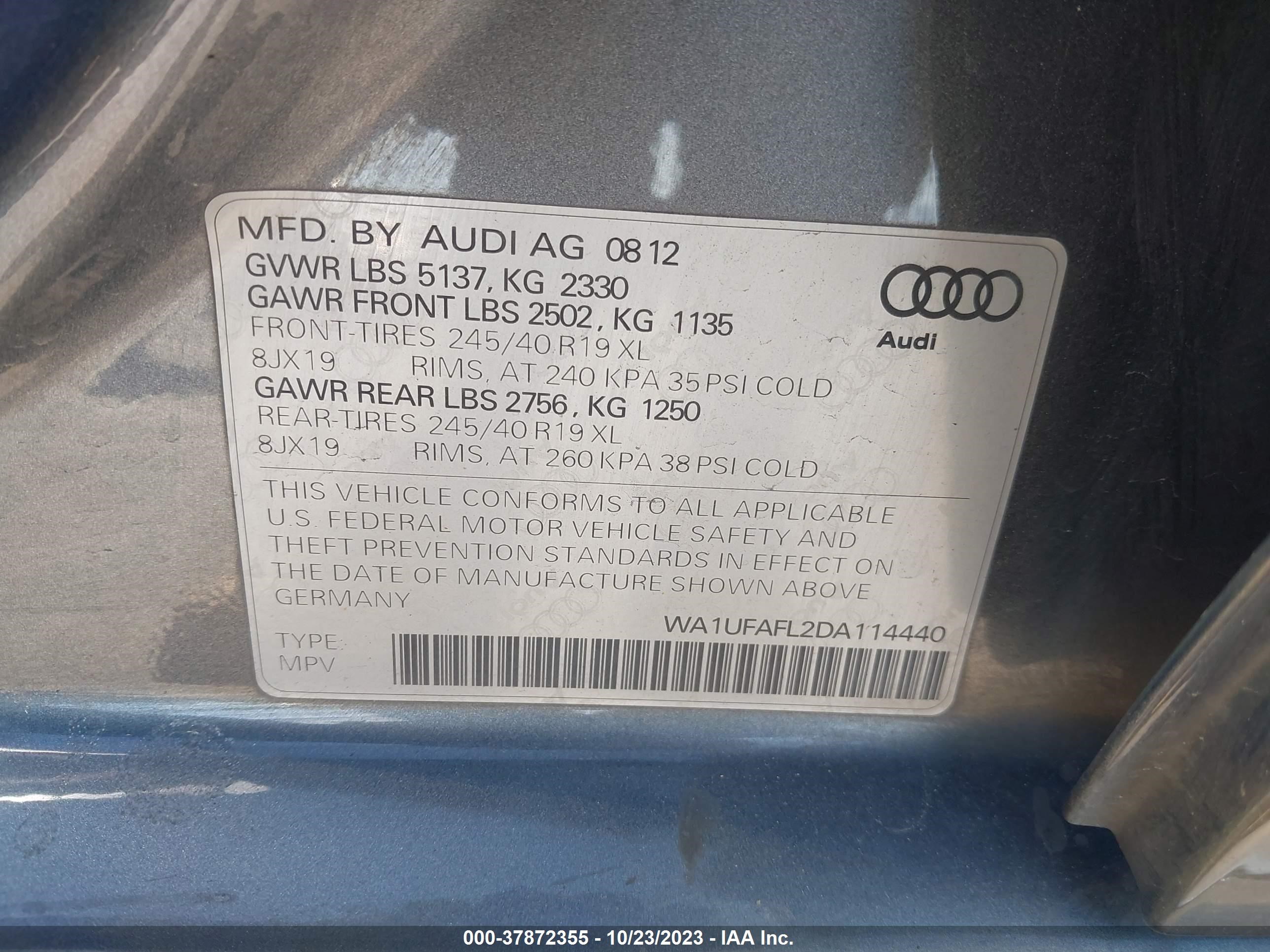 Photo 8 VIN: WA1UFAFL2DA114440 - AUDI ALLROAD 