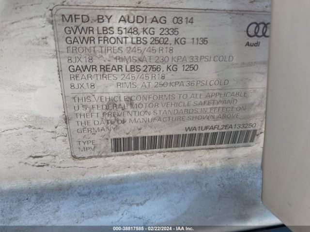 Photo 8 VIN: WA1UFAFL2EA133250 - AUDI ALLROAD 