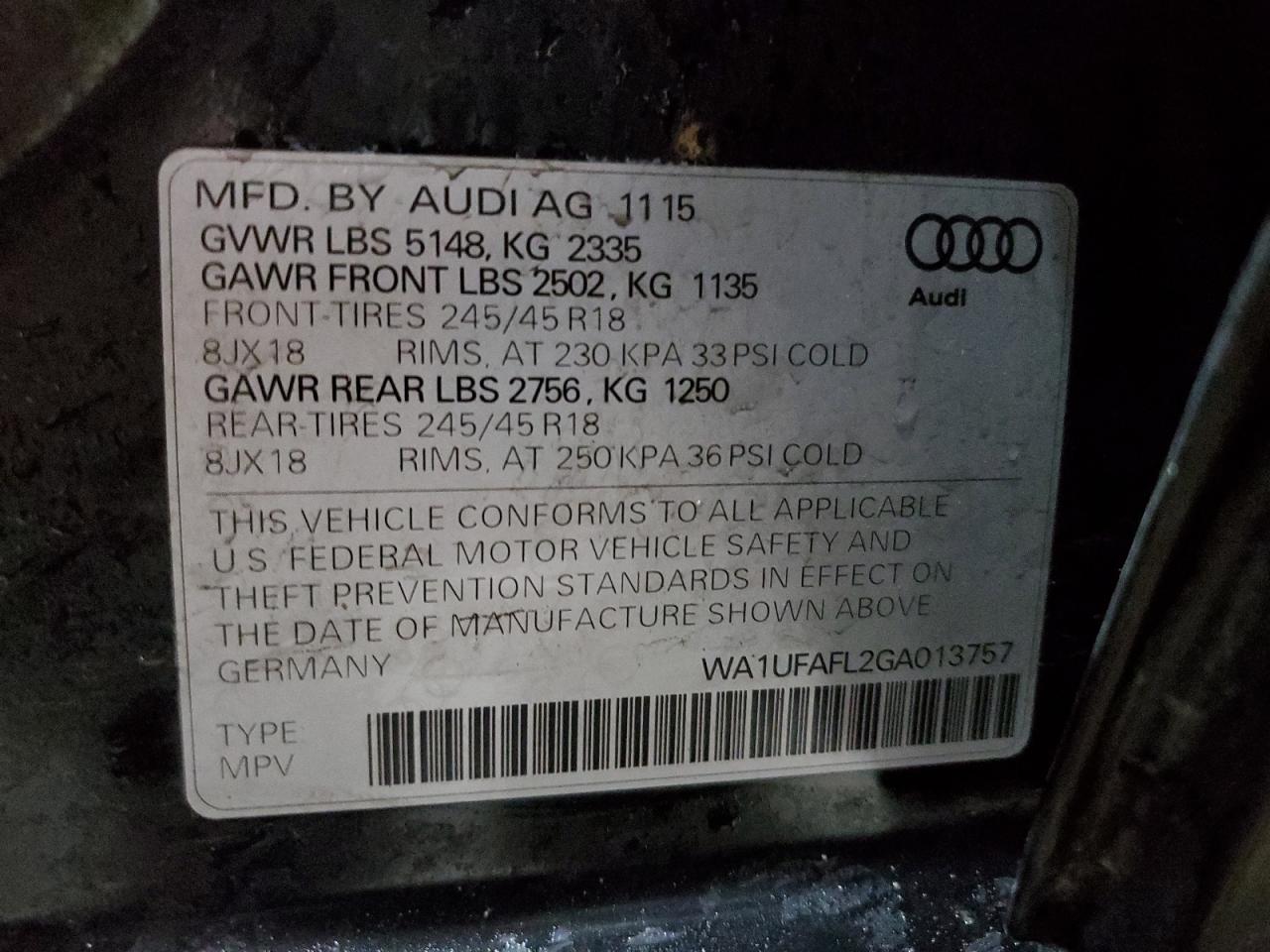 Photo 11 VIN: WA1UFAFL2GA013757 - AUDI A4 