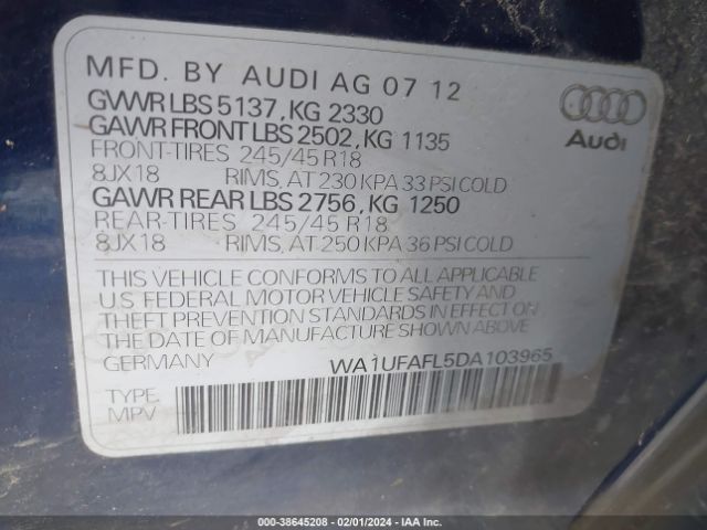 Photo 8 VIN: WA1UFAFL5DA103965 - AUDI ALLROAD 