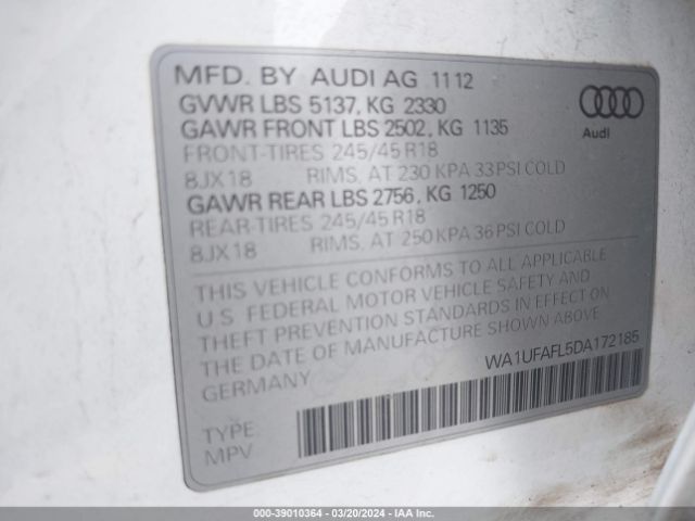 Photo 8 VIN: WA1UFAFL5DA172185 - AUDI ALLROAD 