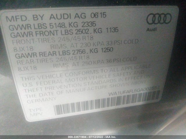 Photo 8 VIN: WA1UFAFL5GA002557 - AUDI ALLROAD 