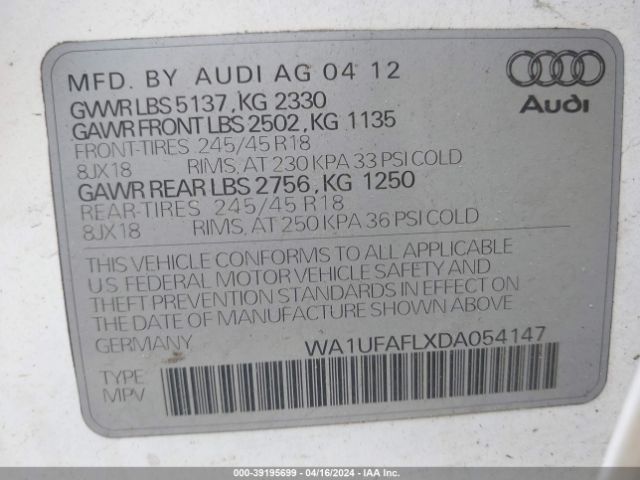 Photo 8 VIN: WA1UFAFLXDA054147 - AUDI A4 ALLROAD 