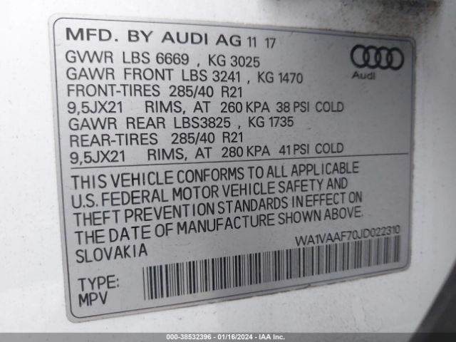 Photo 8 VIN: WA1VAAF70JD022310 - AUDI Q7 