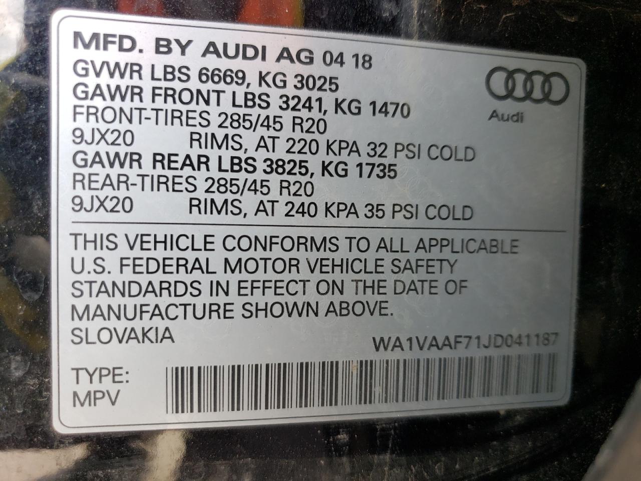 Photo 12 VIN: WA1VAAF71JD041187 - AUDI Q7 