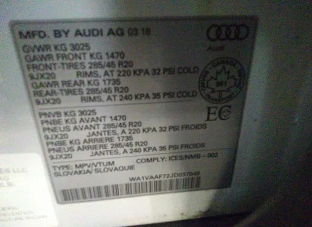 Photo 8 VIN: WA1VAAF72JD037049 - AUDI Q7 