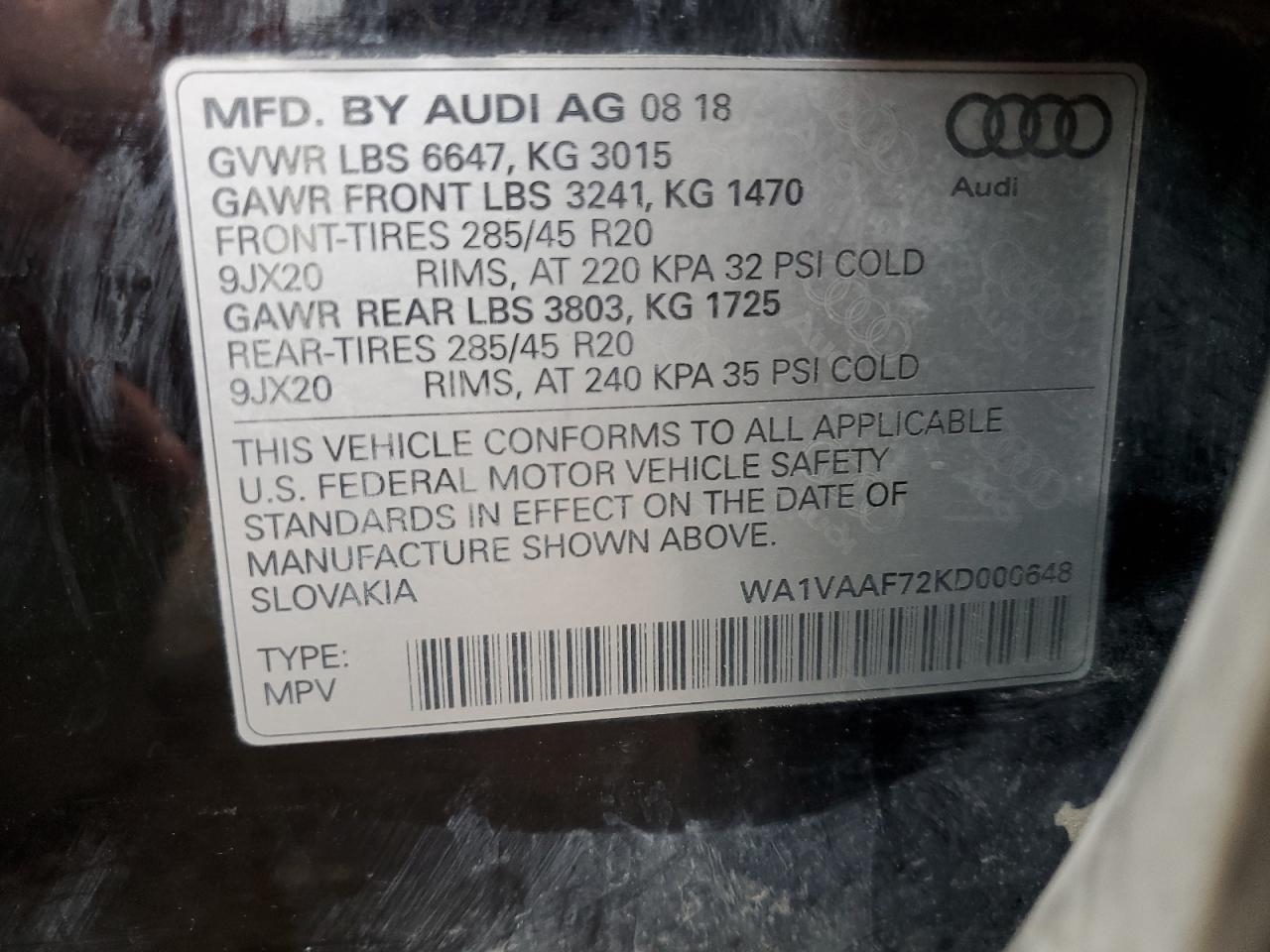 Photo 12 VIN: WA1VAAF72KD000648 - AUDI Q7 