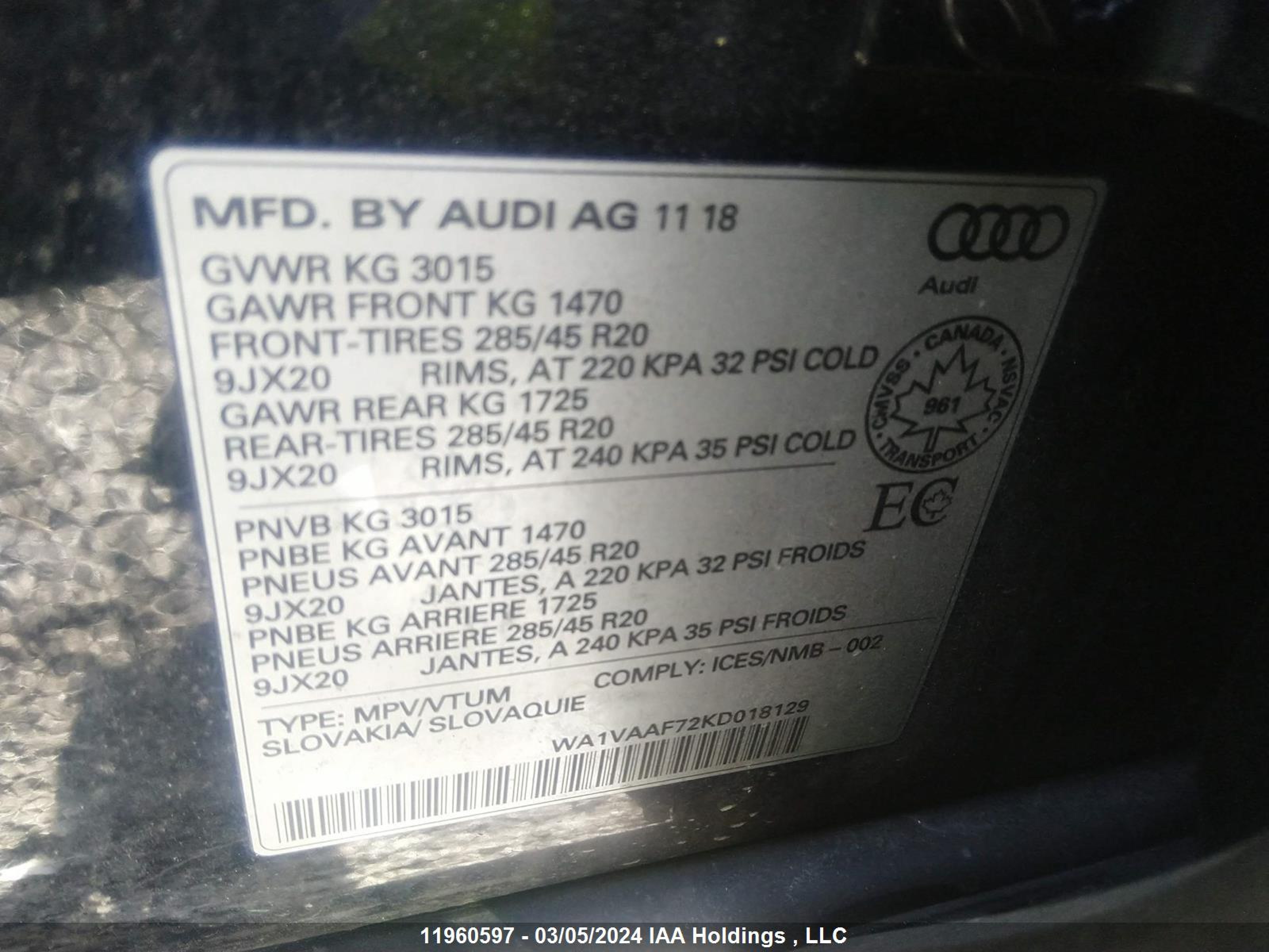 Photo 8 VIN: WA1VAAF72KD018129 - AUDI Q7 